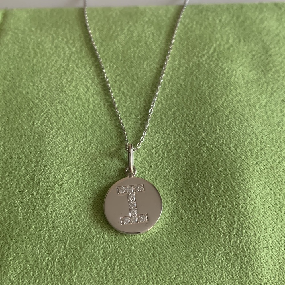 Anzie Disk Silver Pavé Pendant Necklace I Initial